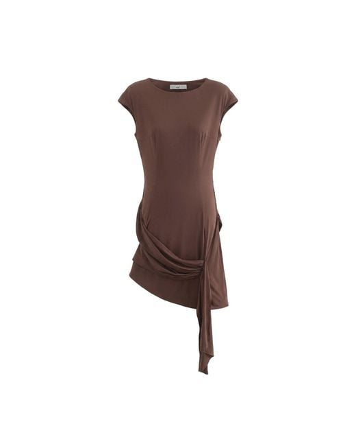 Aisl Brown Ruched Drape Cascade Mini Dress