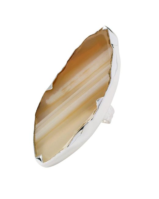 YAA YAA LONDON Natural Sterling Silver Grande Amber Tan Gemstone Adjustable Ring