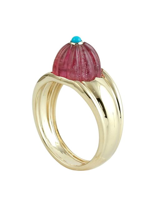 Artisan Metallic Carved & Tourmaline Statement Ring