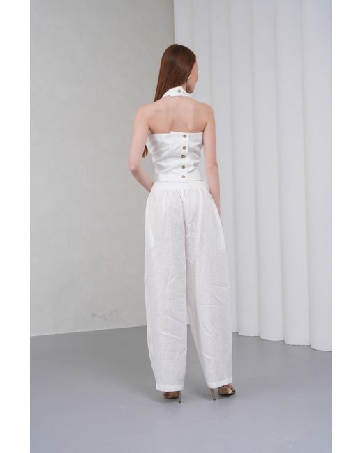 Lumina Eligma White The Halterline Linen Blouse