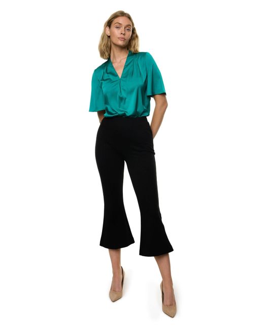 Carloslines Blue V-Neck Pleat Detail Flutter Sleeve Blouse