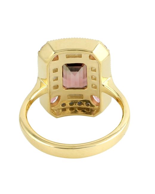 Artisan Pink Melon Tourmaline Cocktail Ring Yellow Gold Diamond Jewelry