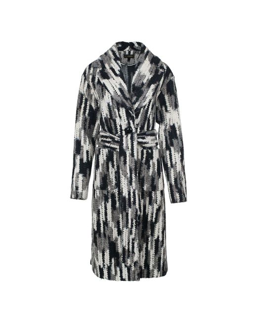 Conquista Black Long Wool Blend Jacquard Style Coat