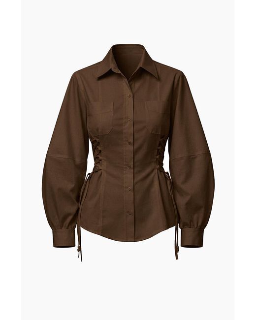 Exquise Brown Arcene Fitted Waist Balloon Sleeve Shirt