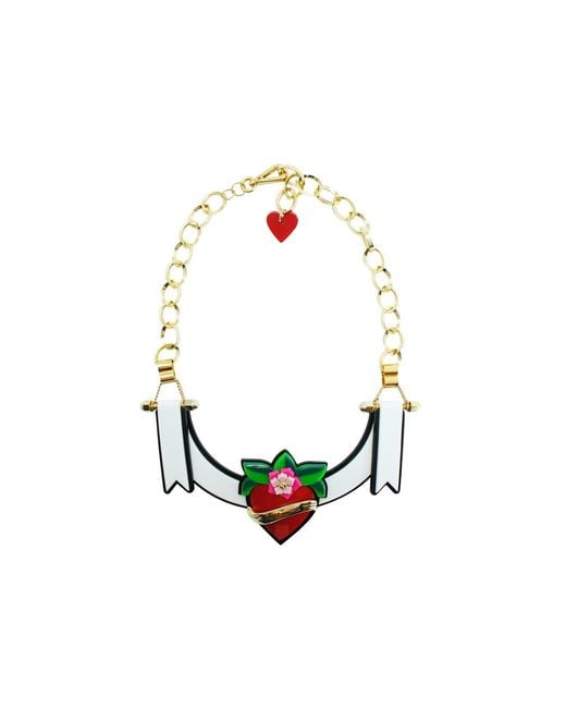 Gissa Bicalho Red Handmade Acrylic Necklace Ribbon & Heart