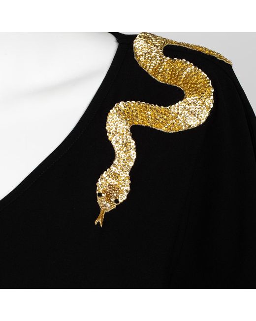 House of Laines London Black Laines Couture Fringed Kaftan With Hand Embellished Shoulder Snake