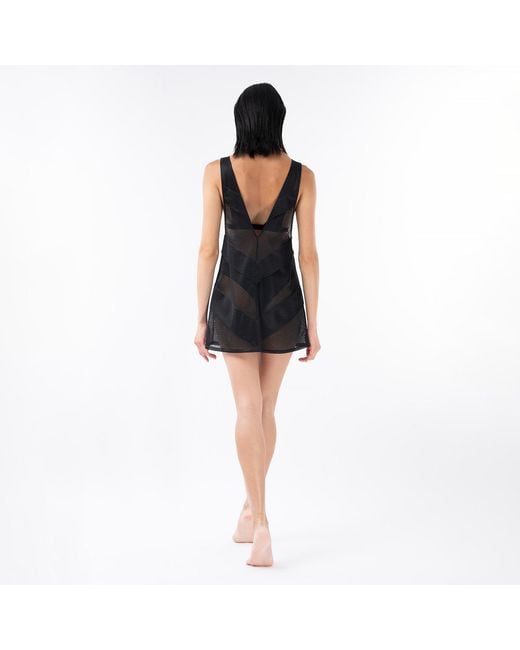Kim Foley Black Chevron Beach Cover-Up Athletic Mesh Dress