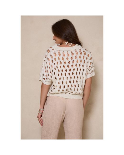 Saachi White Knit Cut-Out Collared Shirt