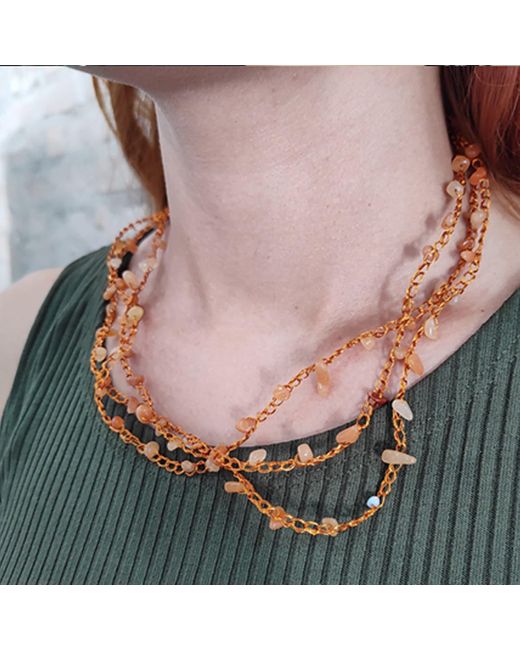 Lavish by Tricia Milaneze Metallic Topaz Orange Rocks Mini Strings Handmade Crochet Necklace