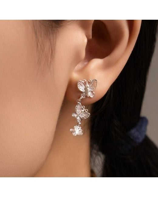 Far East Jewelry White Handcrafted Butterfly Shadow Earrings