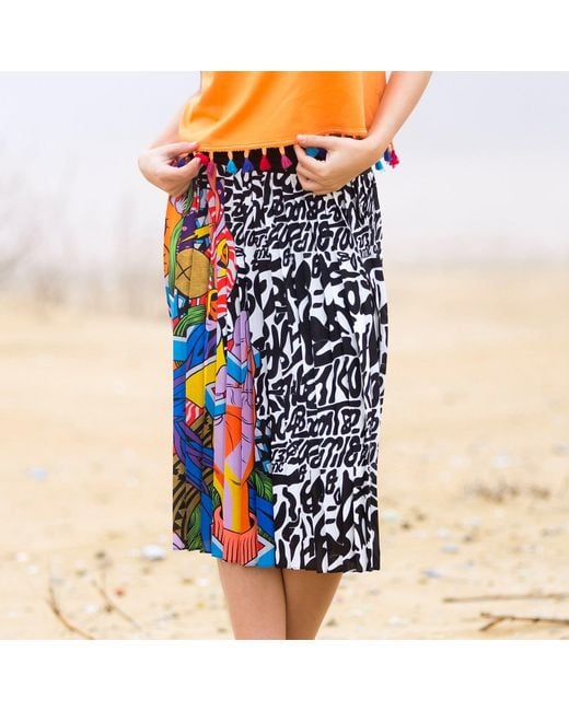 Lalipop Design Multicolor Colorful Abstract Print Pleated Midi Skirt