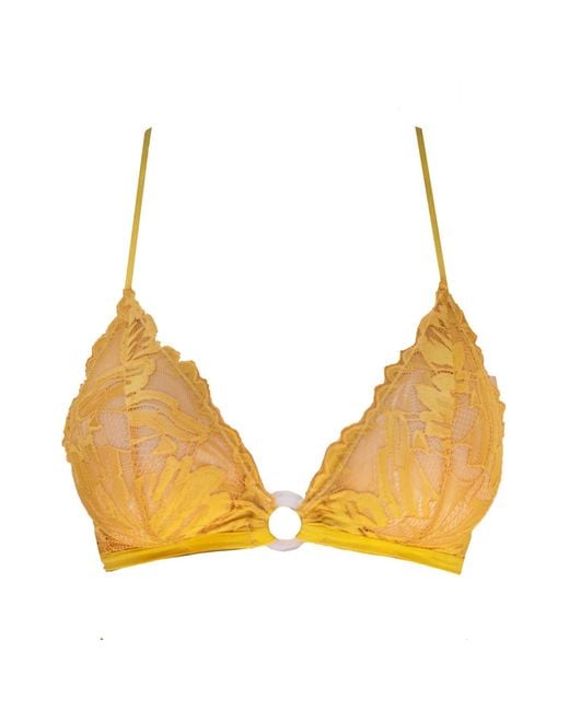 Carol Coelho Yellow Sun Coral Lace Bralette With Mother Of Pearl Ring