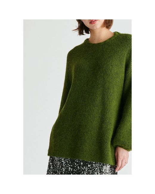 Paisie Green Balloon Sleeves Jumper With Cable Details