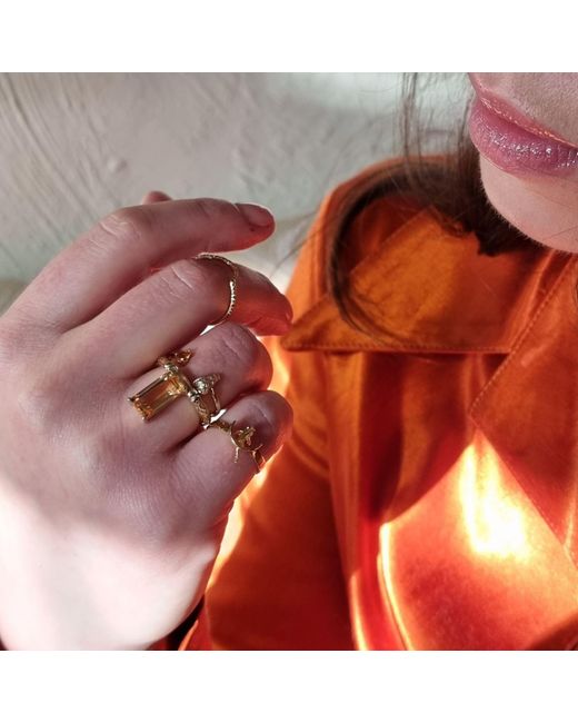 NASI SILVER Yellow Floating Baguette Bamboo Gemstone Ring- Citrine