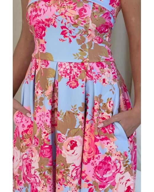 Girl In Mind Pink Danni Strapless Bandeau Midi Dress Floral
