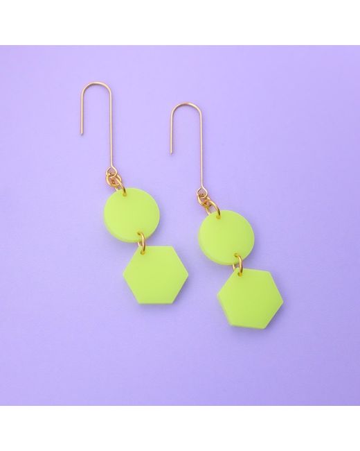 By Chavelli Yellow Belle Geometric Dangly Earrings