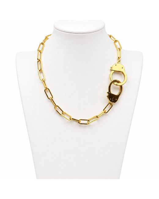 Jagged Halo Jewelry Metallic Love Bond Handcuff Chain Necklace Stainless Steel Plated