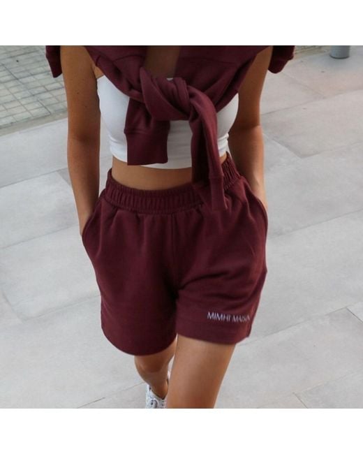 Mimhi Maison Red Oversized Half-Zip Sweatshirt & Shorts Set – Burgundy