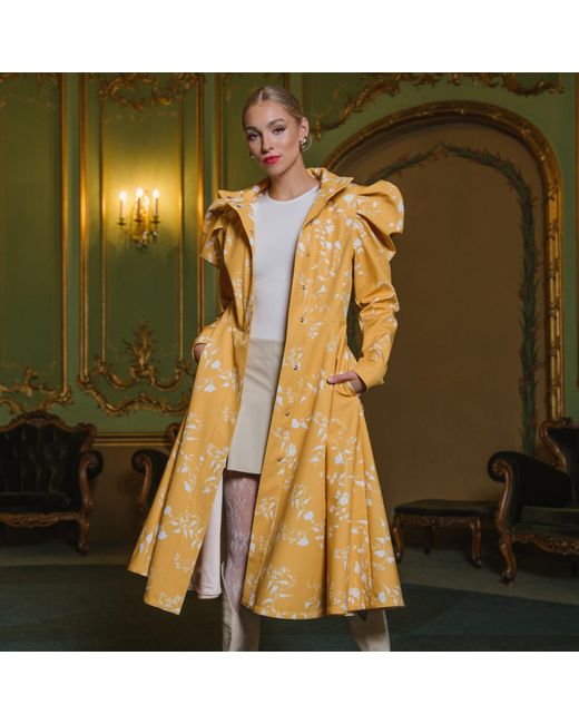RainSisters Metallic Coat With Balloon-Styled Sleeves And Floral Print: Majestic