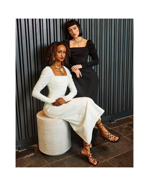 NALÈ White Ava Ruched Sleeves Bodycon Dress