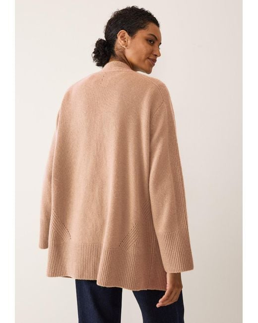 Loop Cashmere Natural Neutrals Ribbed Detail Edge To Edge Cardigan
