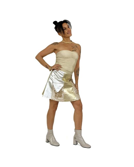 Lalipop Design Natural Strapless Fitted Shiny Light Knitted Top