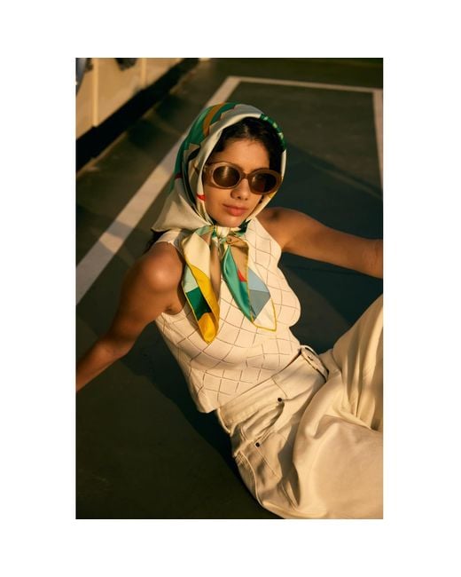 Jessie Zhao New York Blue Double Sided Silk Scarf Of Tropical Breeze