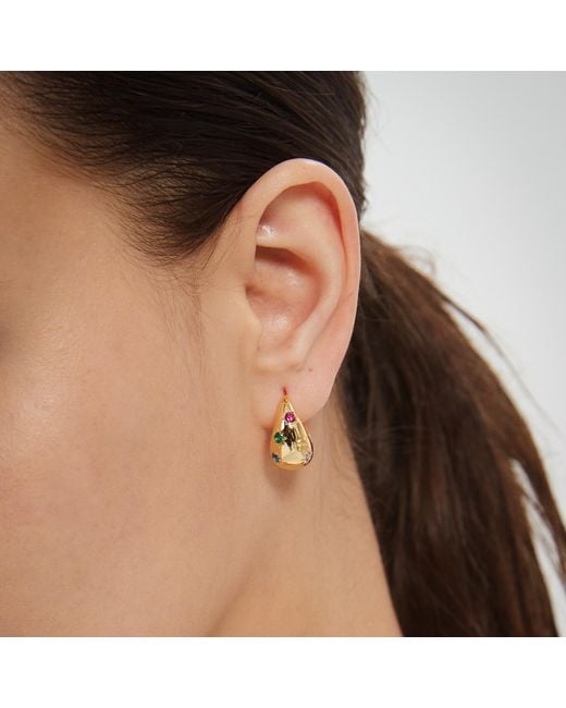 Miss Cecilia Metallic Sapphire Dome Hoop Earrings