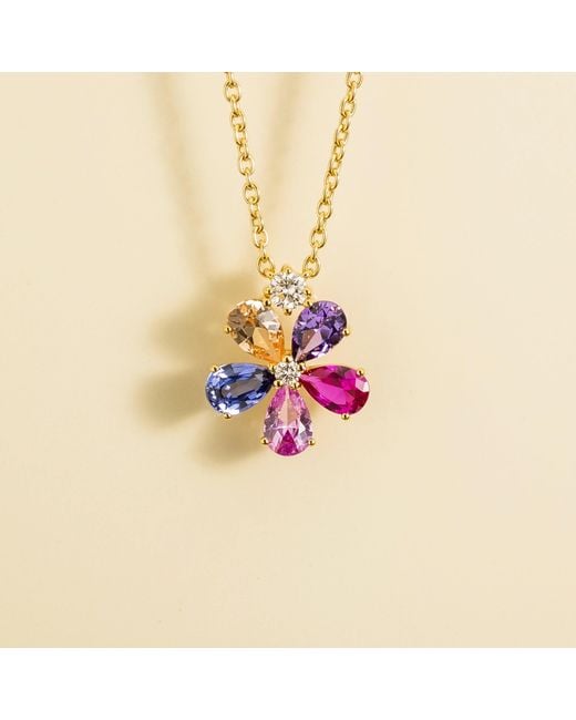 Juvetti Pink Florea Necklace With Diamonds, Sapphire, Sapphire & Champagne Sapphire