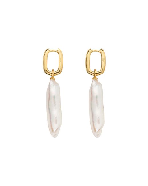 Ora Pearls Metallic Aetia Long Baroque Pearl Hoop Earrings