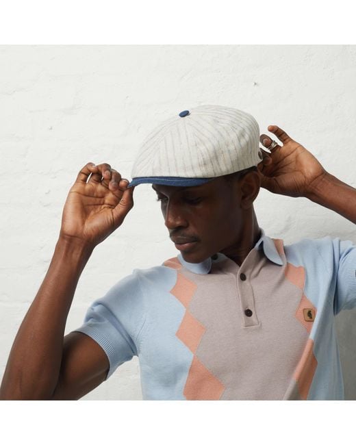 Dasmarca Hats Gray Neutrals Lloyd Stripe Peaked Summer Italian Linen Bakerboy Newsboy Cap for men