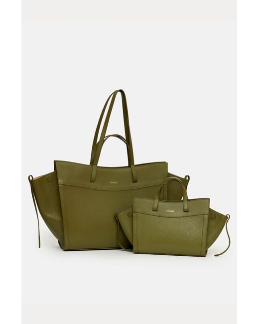 Saonara Brand Green Mini Shopping Bag Khaki Leather