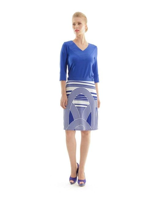 Conquista Blue Printed A-Line Skirt