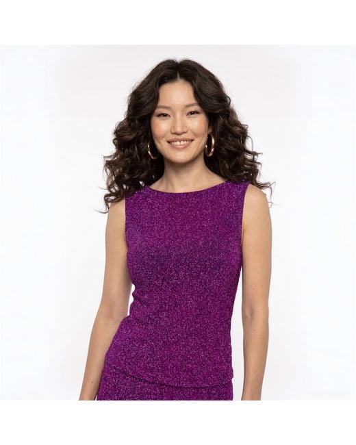 Laura Citron Purple Electric Orchid Lamé Top