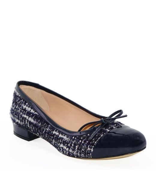 Beautiisoles by Robyn Shreiber Made in Italy Blue Beatrice Linen & Patent Leather Ballerina