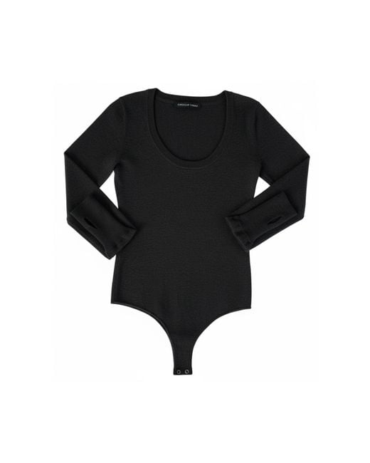 Circular Path Black U Neck Long Sleeve Bodysuit