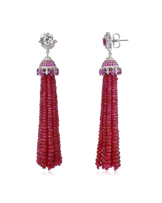Artisan Red Ruby & Diamond Tassel Earrings