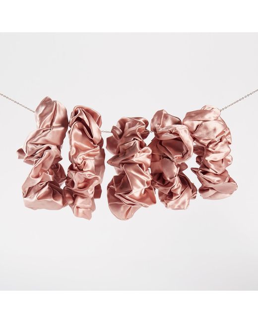 Soft Strokes Silk Pink Pure Mulberry Silk French Scrunchie Set Of Five