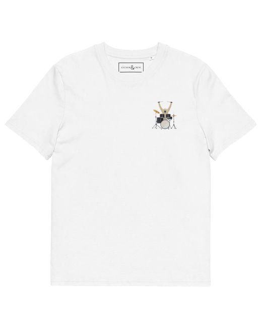 Anchor and Crew White Drummer Monkey Organic Cotton Embroidered T-Shirt