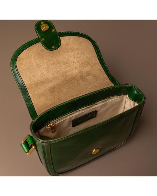 Time Resistance Green Leather Saddle Bag