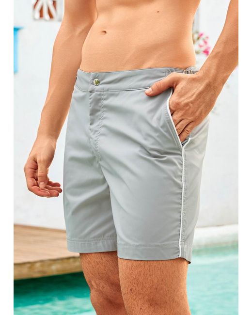 Vayla Gray Long Length Light Plain Swim Shorts With Contrast Piping for men