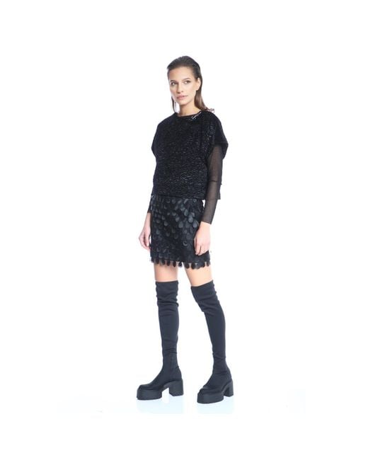 Silvia Serban Black 3D Application Organza Mini Skirt
