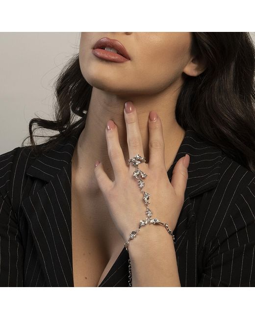 Unaloe Metallic Santafè Leaf Hand Harness Bracelet For – Statement Hand Chain Jewelry, Elegant Fashion Hand Bracelet