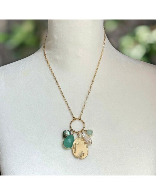 Rare Matters Jewelry Metallic Radiance Charm Natural Pearl Aventurine Necklace
