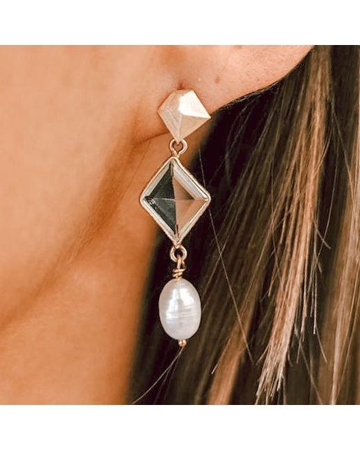 Loni Paul Jewelry Metallic Asymmetrical Quartz & Pearl Earrings