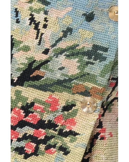 Rondooz White Hand Painted Crepe Wrap Midi Dress With Antique French Gobelin Tapestry & Hand Applied Embellishment
