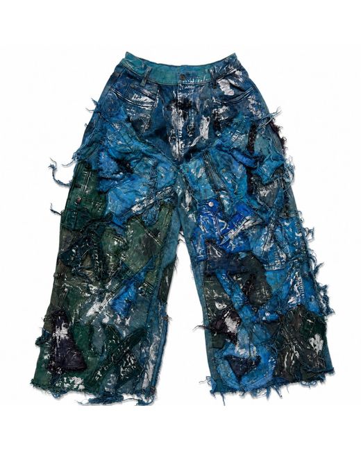 Zasta Studio Blue Wearable Ruins Shredded Wide Leg Colored Denim Pants H
