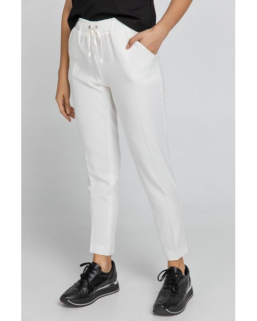 Conquista White Neutrals Ecru Crepe Pants By