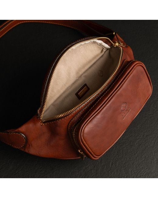 Time Resistance Brown Leather Sling Bag Belly Bag