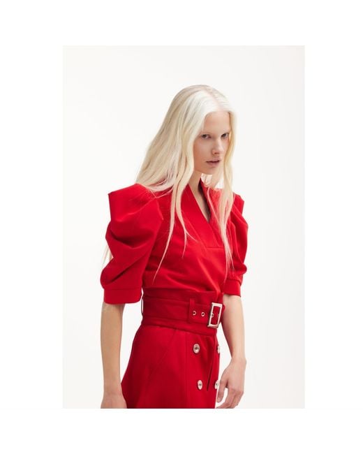Julia Allert Red V-Neck Puff Sleeve Top